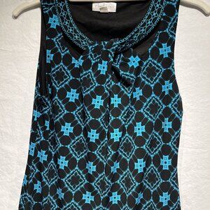 Magnolia Grace, Women's Embroidered/Printed Dress, Black/Turquoise, Small Petite